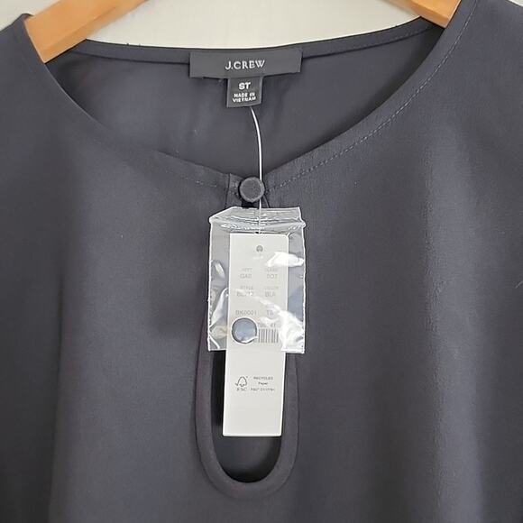 NEW J. Crew Puff Sleeve Satin Back Crepe Blouse Black Small Tall - Picture 2 of 8